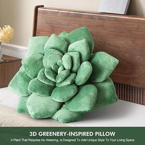 OtGalk 3D Greenery-Inspired Shaped Pillow - 17.8'' Flower Pillow, Plant Cushion for Bedroom, Home Decor - Soft Plush Decorative Throw Pillow, Unique Green Plant-Shaped Design thumbnail 7