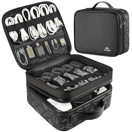 MATEIN Cable Organizer Bag, Waterproof Travel Electronic Storage, Shockproof Portable Double Layer Tech Bags Carrying Case for Cord, Earbuds, Charger, SD Card, DJ Gifts, Black - Image 1