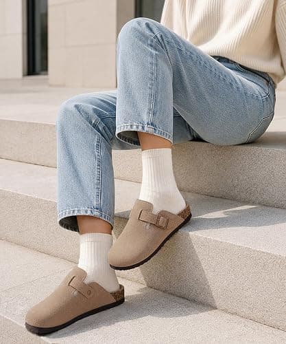 ODOLY Genuine Suede Clogs for Women Men Comfort Cork Footbed Potato Shoes | Unisex Lightweight Slip-On Leather Mules with Arch Support, Adjustable Buckle, Indoor Outdoor Footwear thumbnail 4