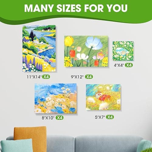 Stretched Canvas for Painting, Multi Size 11x14, 9x12, 8x10, 5x7, 4x4(4 of Each), 20 Packs Primed Blank Canvases, Very Good for Beginners or Professionals. thumbnail 8
