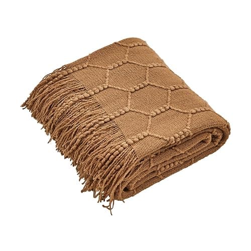 KASYLAN Diamond Knitted Throw Blanket Textured Solid Soft Sofa Throw Couch Knitted Decorative Blanket（Almond，50x60 inches） thumbnail 5