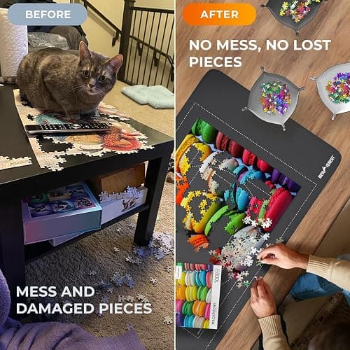 The Original Newverest Jigsaw Puzzle Mat Roll Up, Saver Pad 46” x 26” Portable Keeper Up to 1500 Pieces with Non-Slip Rubber Bottom & Smooth Top + 3 Puzzle Sorting Trays & Travel-Friendly Storage Bag thumbnail 7