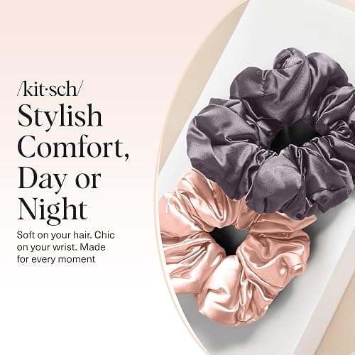 Kitsch Satin Hair Scrunchies for Women, Softer Than Silk Scrunchies for Hair - No Damage Satin Hair Ties, Ponytail Holders | Ideal Gifts for Women, 2pc (Blush/Charcoal) thumbnail 8