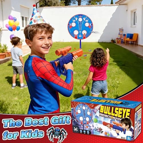 Spider Upgraded 2-in-1 Shooting Games Toys: Rotating Target, 2 Air Blasters & 24 Foam Balls, Bean Bag Toss Game for Kids, Indoor Outdoor Yard Party Games for Boys Girls 4 5 6 7 8 9 10+ Year Old Gift thumbnail 2