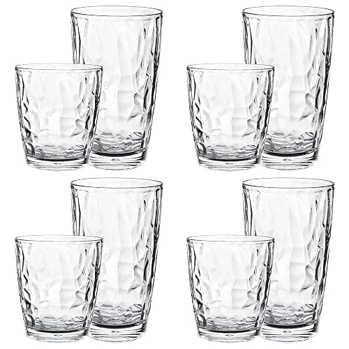 Plastic Water Tumblers | Set of 8 Transparent Unbreakable Drinking Glasses Clear Acrylic Reusable Juice Wine Cups |4 each: 12-ounce and 16-ounce for Home Picnic Party, Dishwasher Safe, Stackable - Image 1