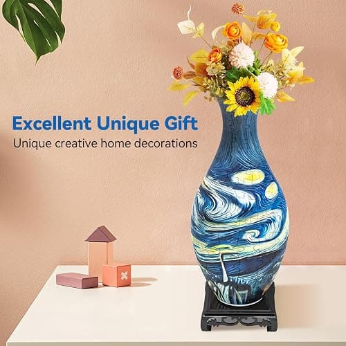 3D Puzzles Vase for Adults, Crafts for Adults, 160 Pieces Plastic DIY Unique Flower Vase with LED Light House Warming Gift Birthday Gifts for Flower Arrangements and Home Decor (Blue) thumbnail 4