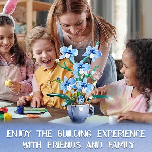 iixeal Blue Orchid Flower Building Set for Adults, Coffee Cup Orchid Botanical Collection Plant Building Kit, Home and Office Decor Gift for Christmas Day, Valentines, Birthday 567pcs thumbnail 2