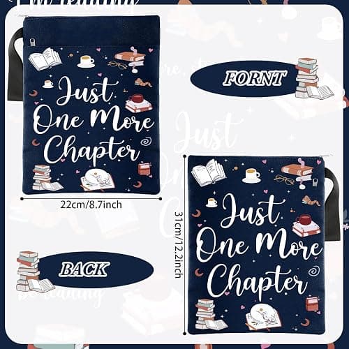 Feifeiya 2 Pcs Book Sleeves, Just One More Chapter | Washable, Canvas Book Cover Pouches with Zipper, with Front Pocket, Gift for Readers and Lovers, Fits Hardcover Books thumbnail 3