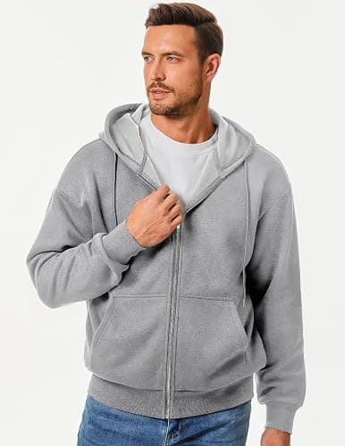 JMIERR Mens Full Zip Casual Cotton Hooded Fleece Drawstring Hoodies Pullover Sweatshirts Casual Long Sleeve Shirts thumbnail 3