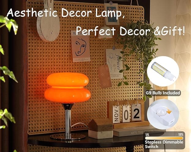 Glivpny Mushroom Lamp for Bedroom,Mid Century Modern Lamp for Nightstand, Dimmable Retro Egg Tart Bedside Small Lamps,Unique Home Mushroom Decor Aesthetic Cute Table Lamps for Living Room (Orange) thumbnail 5
