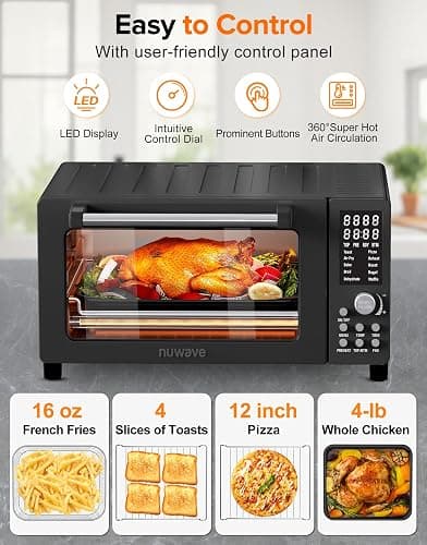 Nuwave Bravo Pro Smart Air Fryer, 21QT, 12-in-1 Functions, 50-450°F Range, 1800W Power, PFAS-Free - Black thumbnail 6