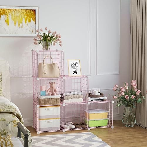 C&AHOME Wire Cube Storage, 6 - Cube Organizer Metal C Grids, Modular Shelves Units, Closet Organizer, Ideal for Home, Office, Living Room, 36.6”L x 12.4”W 36.6”H, Pink UWCS3006P thumbnail 2