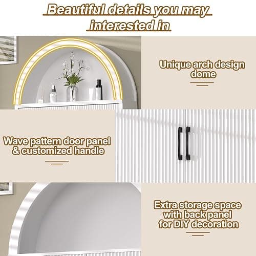 AHB Over The Toilet Storage Cabinet, Freestanding Bathroom Organizer with Adjustable Shelf and Anti-Tip Device, Arched Cabinet with Doors, Space-Saving Toilet Storage for Bathroom, Laundry, Mini Bar - White thumbnail 3