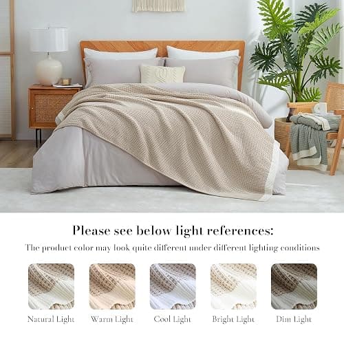 Amélie Home Waffle Throw Blanket for Couch, Soft Cozy Chenille Knit Blanket Warm Decorative Throw for Sofa, 50"x60", Beige thumbnail 8