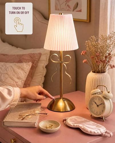 Sorandy Bow Table Lamp, LED Rechargeable Cute Bow Lamp, Modern Decorative Bedside Light with Fabric Shade, Ideal for Bedroom, Living Room & Desk Decor, Princess Rooms, 1200mAh Li Battery (Roseate) thumbnail 7
