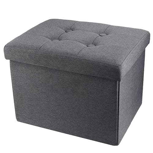 ALASDO Storage Ottoman Footrest Stool Small Ottoman with Storage Foldable Ottomans Foot Rest Footstool Bench for Living Room 17x13x13inches Grey - Image 1
