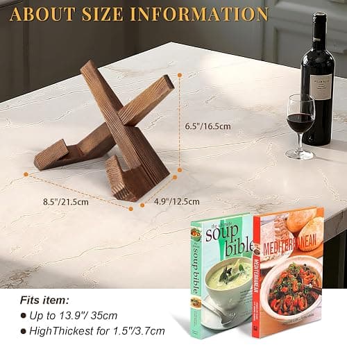 PUERSI Cookbook Stand for Kitchen, Recipe Book Holder for Kitchen Counter, Wooden Cookbook Holder, Rustic Cook Book Holder Stand - Rustic Brown thumbnail 3
