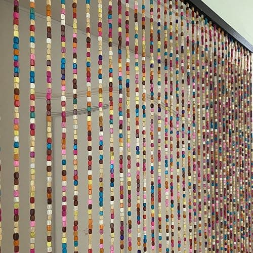 FlavorThings Rainbow Wooden Bead Curtain 36” x 79” – 41 Strands Colorful Boho Doorway Curtain, Bamboo Style Room Divider, Easy Install Hanging Beads for Door, Window & Home Decor(Rainbow) thumbnail 5