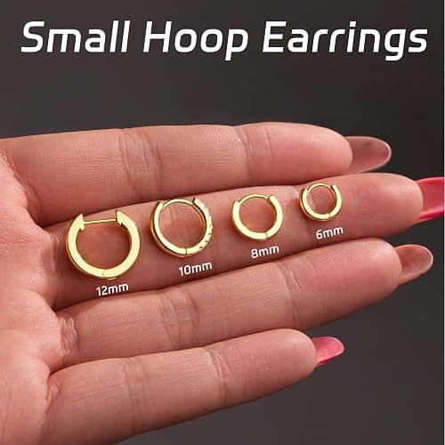 Small Gold Huggie Hoop Earrings Set for Women Men Hypoallergenic 14K Plated Stack Cartilage Earrings, Multiple Piercing Lightweight Mini Thin Cute Dainty Trendy Jewelry Set Christmas Gifts for Women thumbnail 7