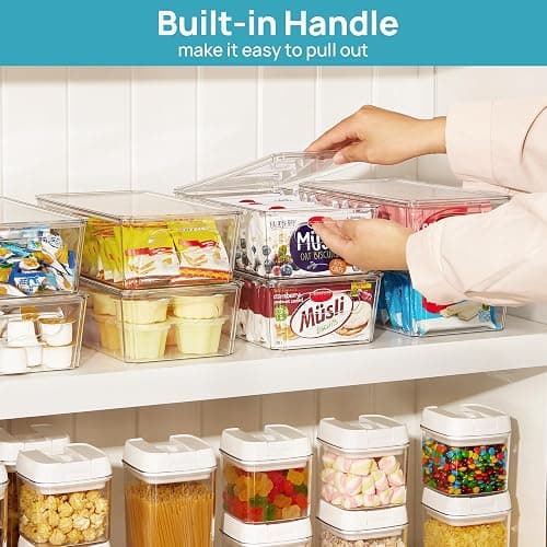 Vtopmart 4pcs Clear Organizers and Storage Bins with Lids, Stackable Plastic Storage Containers with Handles for Fridge, Freezer, Pantry, Cabinet, Kitchen Organization thumbnail 6