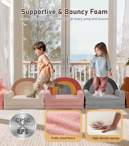 little dove Extra Wide Soft Toddler Couch Fold Out, 2-in-1 Kids Couch, Convertible Kids Sofa to Lounger, Comfy Toddler Chair, Kid Furniture for Playroom, Ideal Gifts for Boys & Girls, Pink thumbnail 6