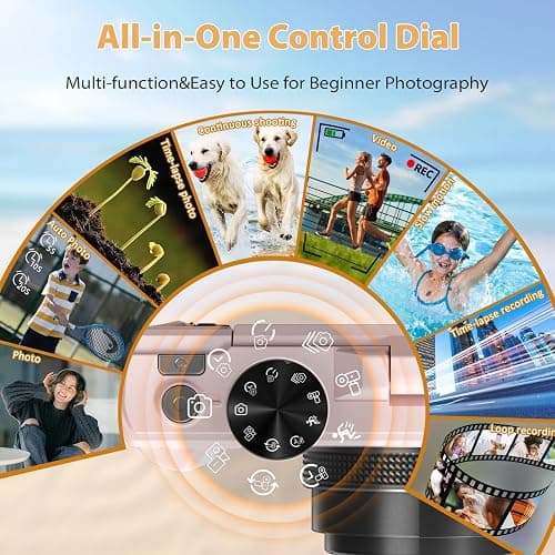 4K Digital Camera for Photography, 64MP Compact Vlogging Camera with WiFi and 3" 180° Flip Screen, 18X Digital Zoom, Ideal for YouTube Creators, Includes 2 Batteries & 32GB Micro SD Card, Pink thumbnail 7