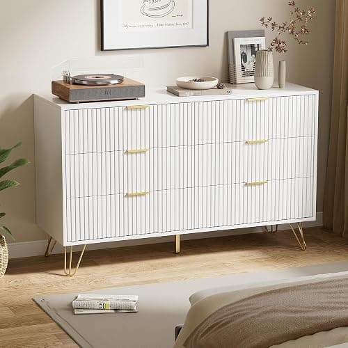 Furniway White Dresser for Bedroom with Gold Metal Handles, 47.2" Wide Modern Chest of Drawers Storage Organizer for Living Room, Closet, Hallway thumbnail 6