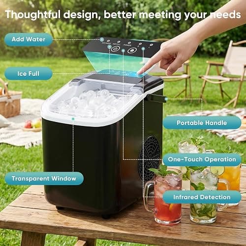 DUMOS Ice Maker, Nugget Ice Machine Countertop with Basket, Scoop and Portable Handle, 26lbs Daily, 9 Bullet Cubes in 6~8 Mins, Self-Cleaning for Kitchen, Office, Outdoos, RV Camping thumbnail 4