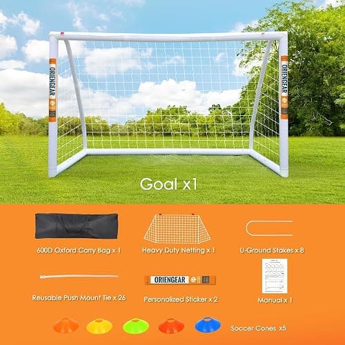 ORIENGEAR Soccer Goal, 12x6/10x6.5/8x6/6x4 Full Size Soccer Goals for Backyard, Soccer Net with Training Discs, Portable Soccer Goal for Kids and Adults with 1 Carry Bag, Porterias De Futbol thumbnail 5