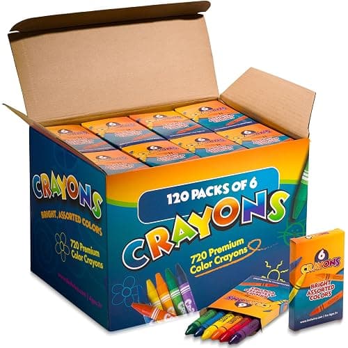 Bulk Crayons (720 Count) Party Favors & Classrooms, 120 Packs of 6 Colors | Individually Wrapped Packs of 4 Non-Toxic Coloring Crayons for Schools, Teachers, Restaurants, Student Rewards - Image 1
