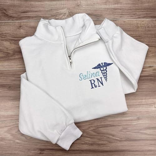NANI Personalized Nurse Quater Zip Embroidered Sweatshirt, Custom RN CNA ICU MSN, Graduation For Nurse thumbnail 5