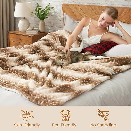 Cozy Bliss Luxury Faux Fur Throw Blanket Animal Striped Print, Non Shedding Double Sided Sherpa Blankets Super Soft Fluffy Thick Warm Throws Home Decor for Couch Bed Sofa Women (Brown, 50x60 Inches) thumbnail 3