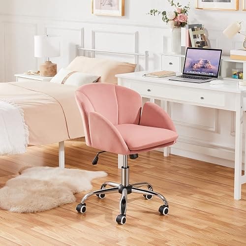 Yaheetech Pink Office Computer Desk Chair Makeup Vanity Dressing Table Chair Modern Swivel Rolling Armchair for Living Room, Bedroom, Makeup Room Women thumbnail 2