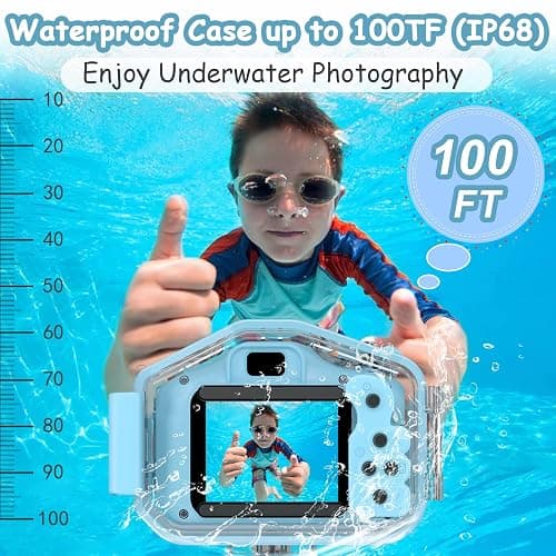 Agoigo Kids Waterproof Camera - Children Underwater HD Video Digital Camcorder, Portable Travel Toy for Toddler - Ideal Christmas Birthday Gifts for Boys Girls Age 3-12 with SD Card (Blue) thumbnail 3