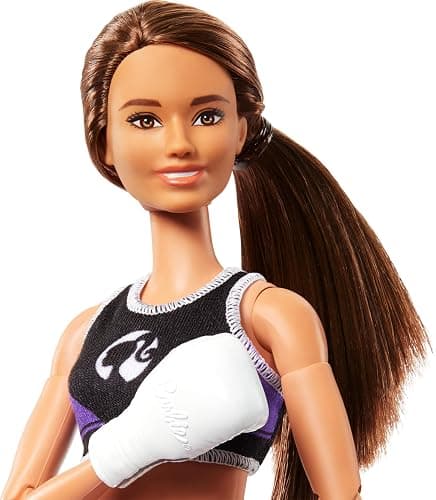Barbie Careers Fashion Doll & Accessories, Made to Move Brunette Boxer Wearing Removable Uniform with Boxing Gloves, 22 Bendable Joints thumbnail 2