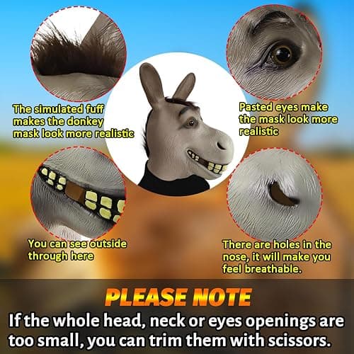 Harseyleam Donkey Mask, Classic Movie Role Play Latex Head Masks, Deluxe Animal Face Mask for Adult Cosplay Party Props thumbnail 6