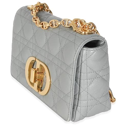 Dior, Pre-Loved Blue Supple Calfskin Small Caro Chain Bag, Blue, Gray thumbnail 3