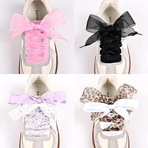 Naplings 6 Pairs Ribbon Shoe Laces for Women, Satin & Leopard Print Flat Laces 47"-55", Cute Replacement for Sneakers Canvas Shoes thumbnail 3
