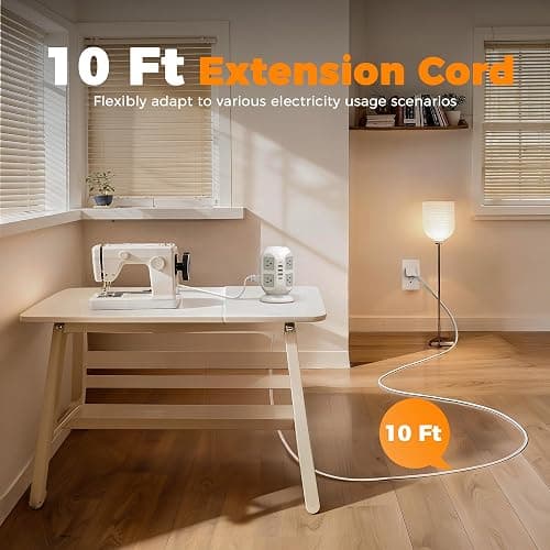 TESSAN Tower Surge Protector Power Strip, 10 ft Long Flat Extension Cord | 8 AC Outlets with 4 USB Ports (1 USB C), Charging Station with Surge Protection, for Home Office Dorm Room Essentials thumbnail 5