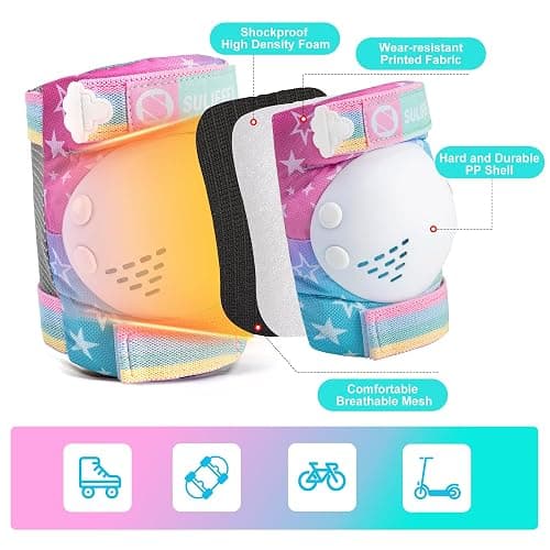 SULIFEEL Rainbow Unicorn Knee Pads for Kids Knee Elbow Pads Wrist Guards with Drawstring Bag Adjustable Protective Gear Set for Girls Boys Roller Skating Bike Scooter Gradient Colors Small thumbnail 4