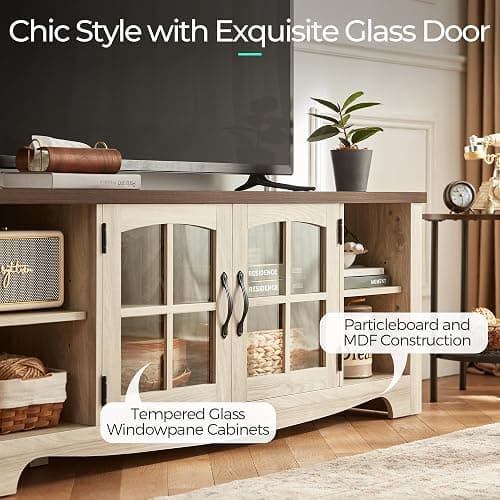 LINSY HOME Farmhouse TV Stand for 65 Inch TV, Wood Entertainment Center with Glass Door Storage Cabinet & Adjustable Shelves, Large Sturdy TV Console Table for Living Room Bedroom thumbnail 6