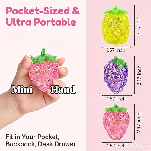 3 Pack Pineapple Squishy Strawberry Stress Balls, Grape Miniature Figurines | Strawberry Squishy Pineapple Balls, Miniature Grape Collectible Figurines for Garden Decoration, Tabletop Decor for Adults thumbnail 2