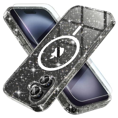 Choiche for iPhone 16 Plus Case Compatible with MagSafe, Glitter Black | Women Girly Cute Glitter Sparkly Magnetic Phone Case with Diamond Camera Lens Protectors, Military-Grade Drop Protection 6.7" - Image 1