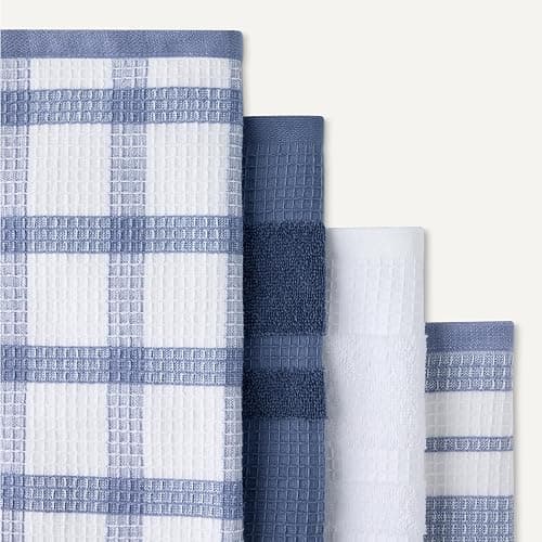 Amazon Basics Organic Cotton Waffle Kitchen Dish Towels - Ultra Absorbent, Quick Drying, Lint-Free, 15 x 25 inches, 6-Pack (4 Navy Strip/Checker, 1 White, 1 Solid Navy) thumbnail 5