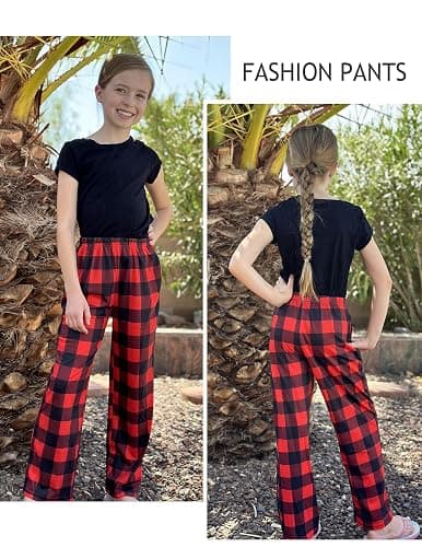Arshiner Pajama Pants for Girls Long Sleep Plaid Pants Soft Lounge Pj Bottoms with Pockets thumbnail 6