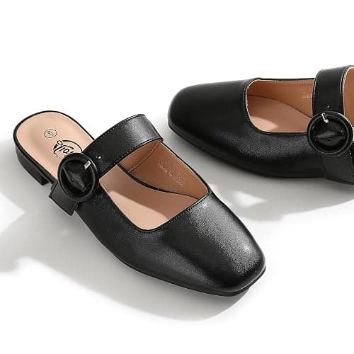 Trary Mules for Woman Mary Jane Flat Shoes Slip on Comfortable Backless Loafers Flats Square Toe Office Casual Vintage thumbnail 6