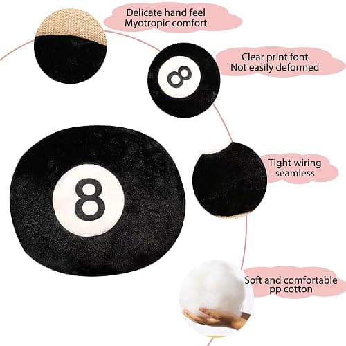 AUCOOMA Billiard Pillow, 13.7" 8 Ball Pillow Plush Cushion, Fluffy Decorative Soft Creative Sport Stuffed Animal Toys Cuddle Gift Black thumbnail 2