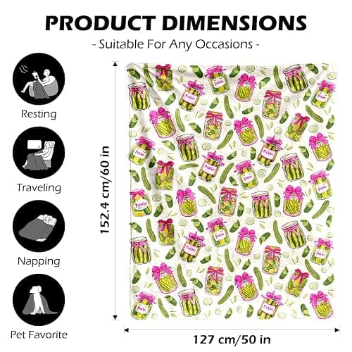 Pickle Gifts Blanket - 50 x 60 Inch Cozy Blankets Pickled Cucumber Throw Blanket for Girls, Soft Flannel Blankets for Bed Couch, Kimchi Sofa Stuff Decor for Women, Gift for Pickles Lover thumbnail 2