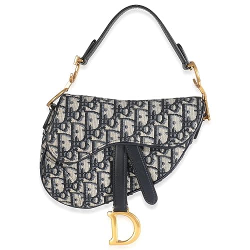 Dior, Pre-Loved Blue Oblique Canvas Mini Saddle Bag, Beige, Blue - Image 1