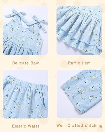 SANMIO Toddler Baby Girl Clothes Floral Summer Outfits Ruffle Sleeveless Tops with Wide Leg Pants Clothing Set for 1-5T thumbnail 5